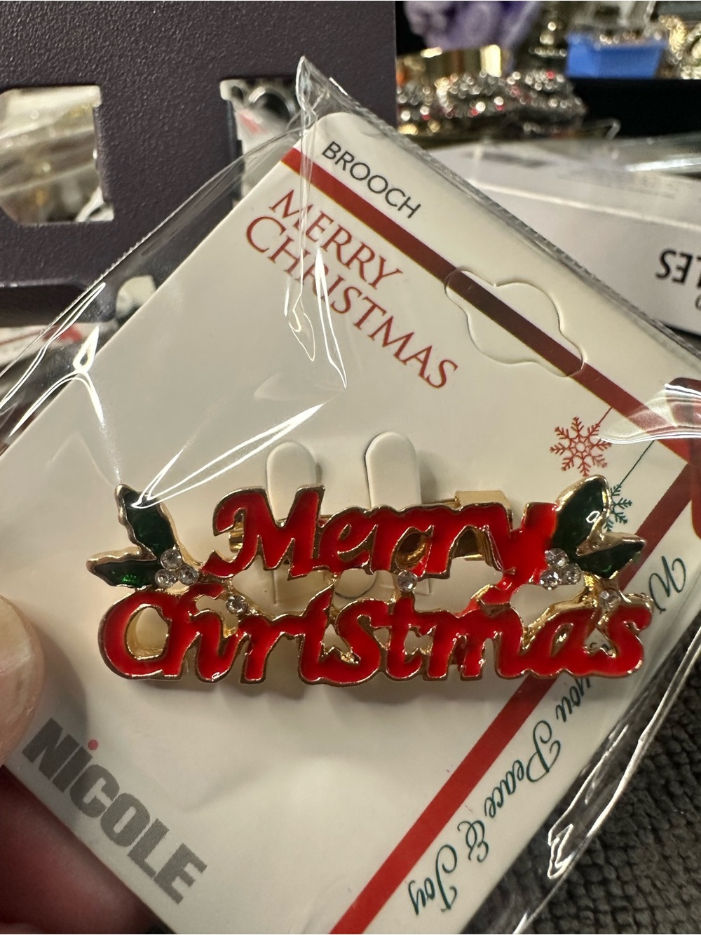 Nicole Red and Green 'Merry Christmas' Festive Brooch